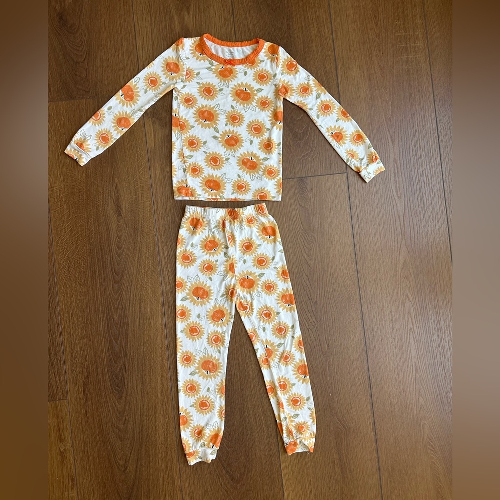 Kids Sunflower Pajama Set - Orange and White